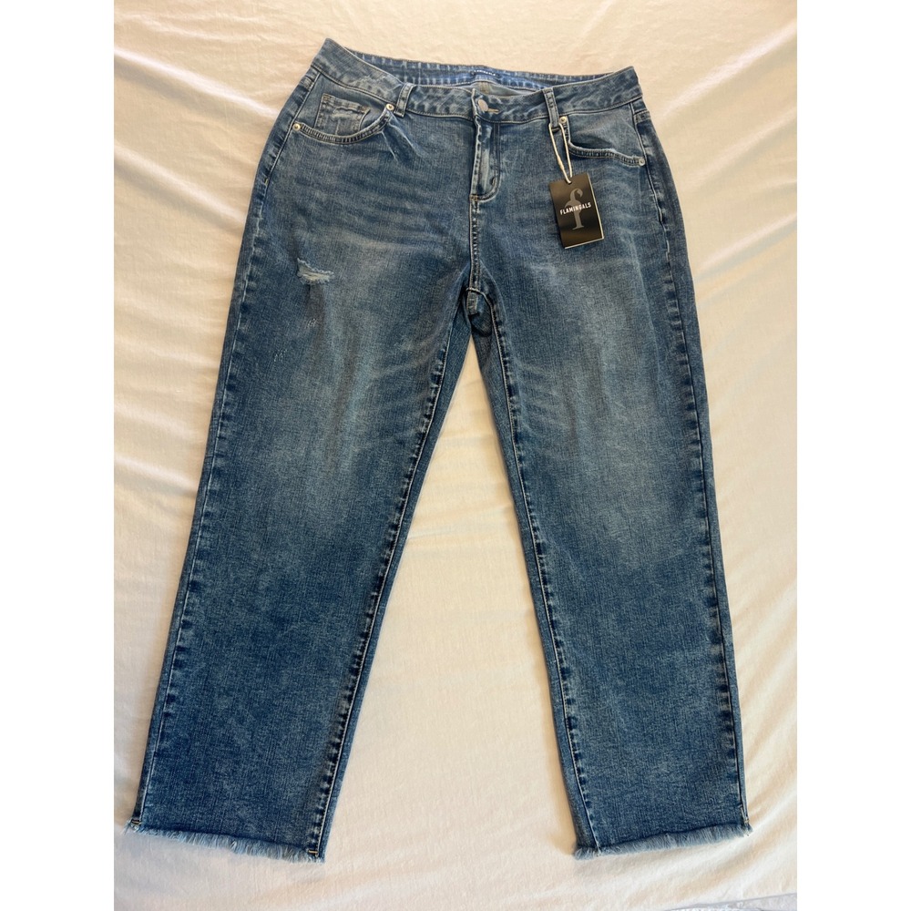 Flamingals Womens 2XL Straight Leg Jeans Blue Distressed Frayed Hem 81057 NEW